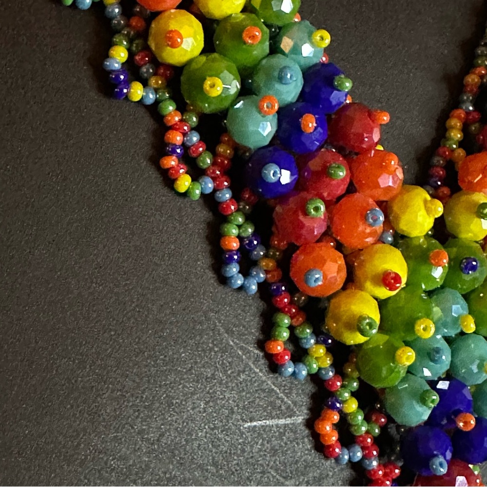 Multicolored Handmade Beaded Chaquira Necklace V-Shaped Statement Boho Choker - Picture 4 of 14
